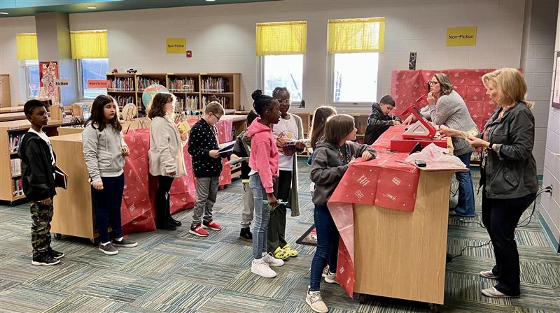 Students waiting in line to purchase books for the 2023 Spring Book Fair